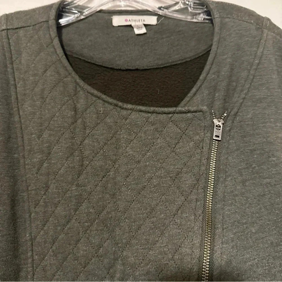 Athleta Belvedere quilted asymmetrical moto jacket grayish green size L - Picture 3 of 10